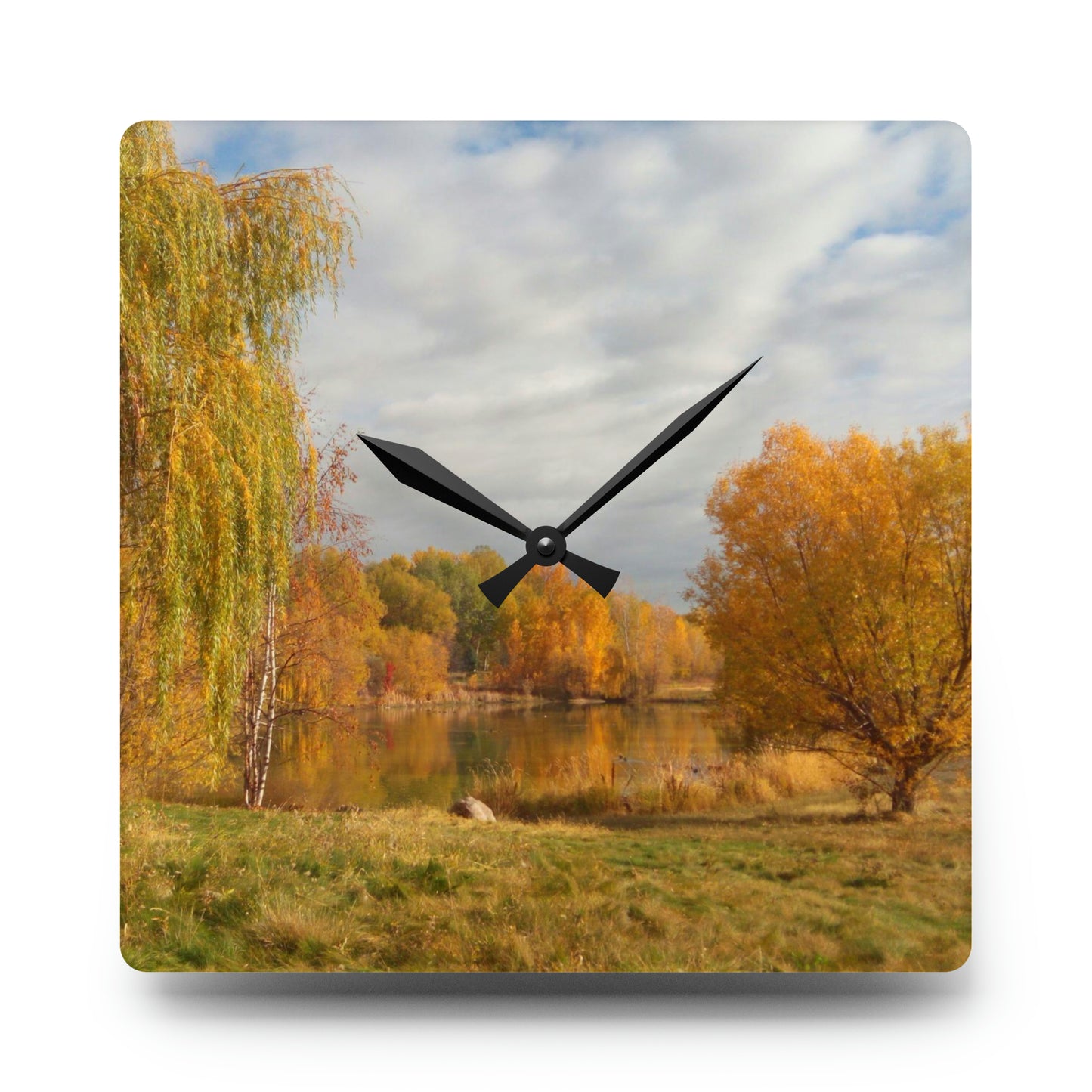 Golden Autumn Pond Acrylic Wall Clock