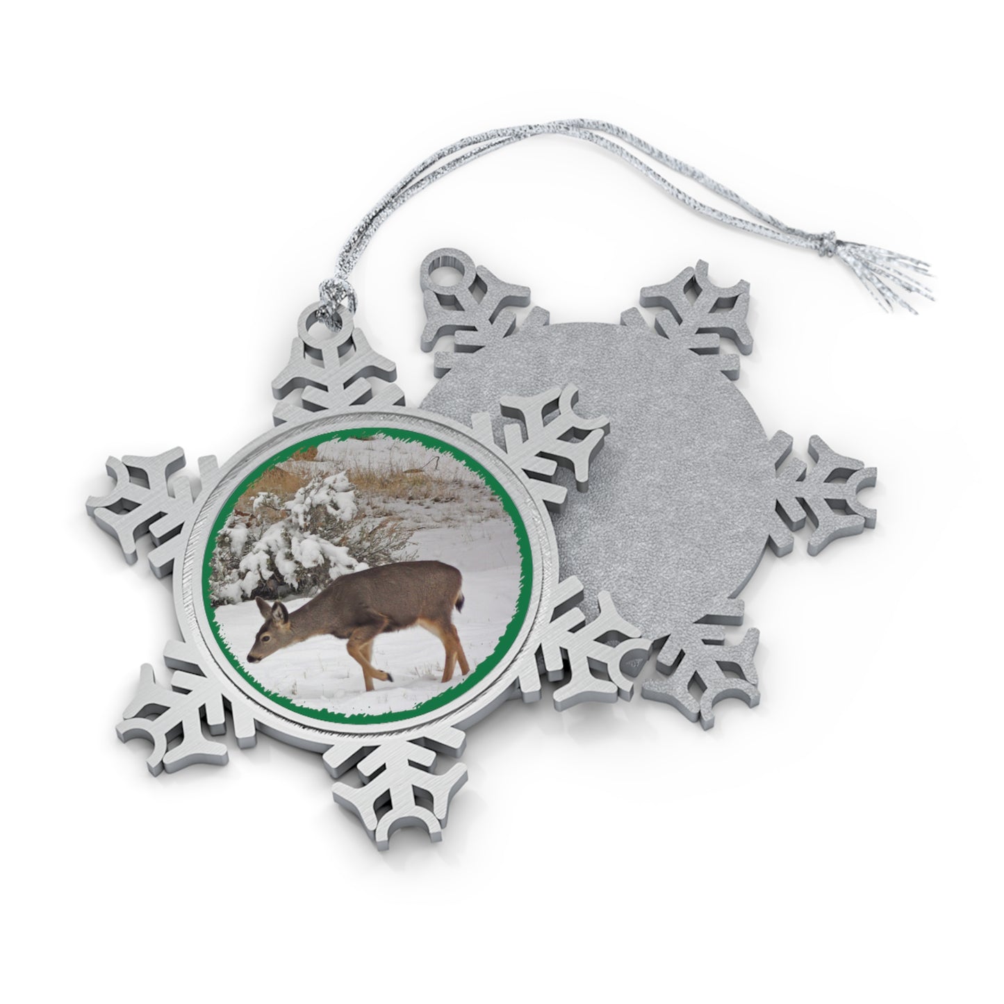 Winter Deer Pewter Snowflake Ornament
