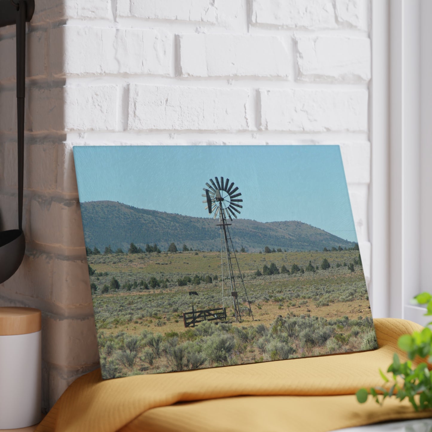 High Desert Windmill Glass Cutting Board Hand Wash