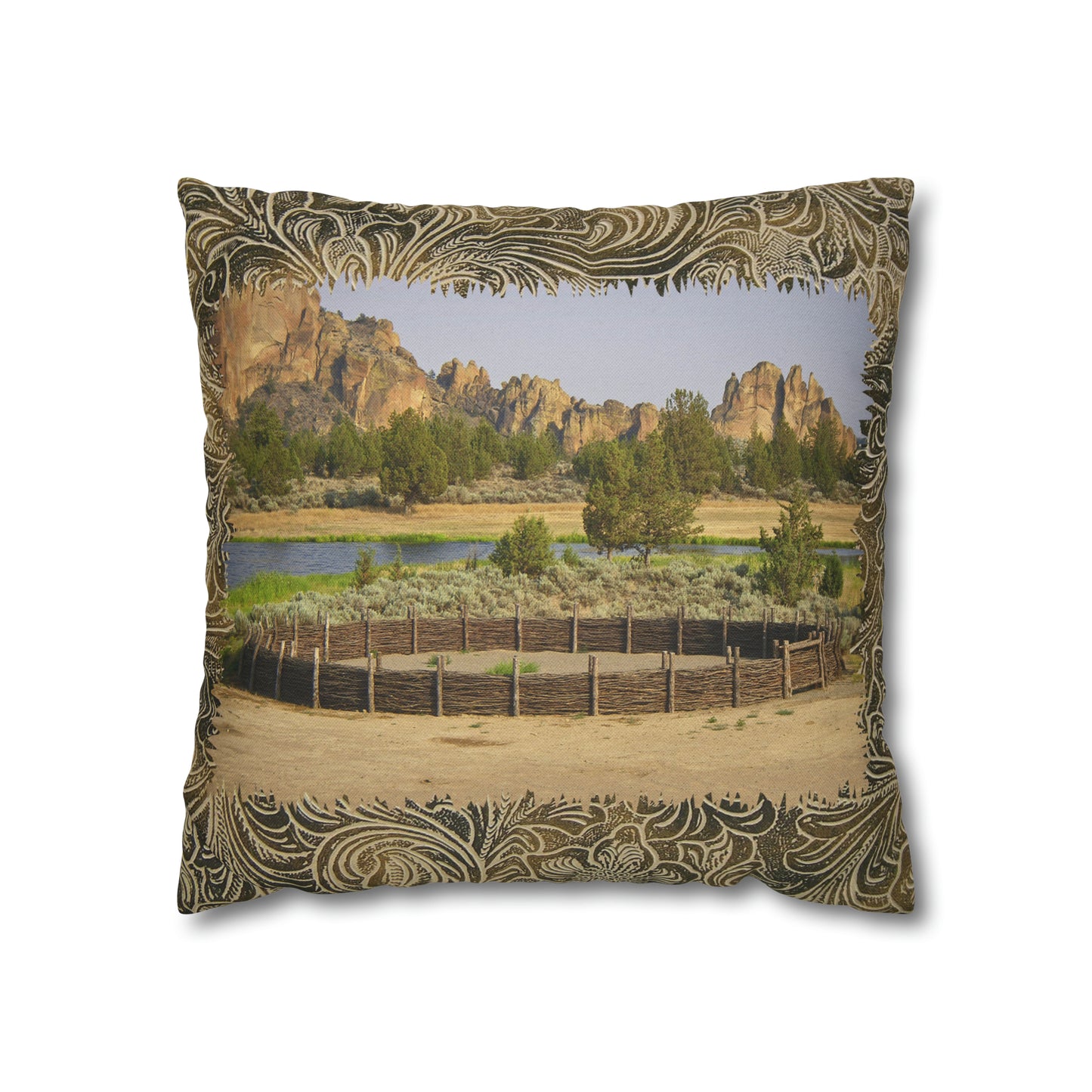 Scenic Round Pen Spun Polyester Pillow Case