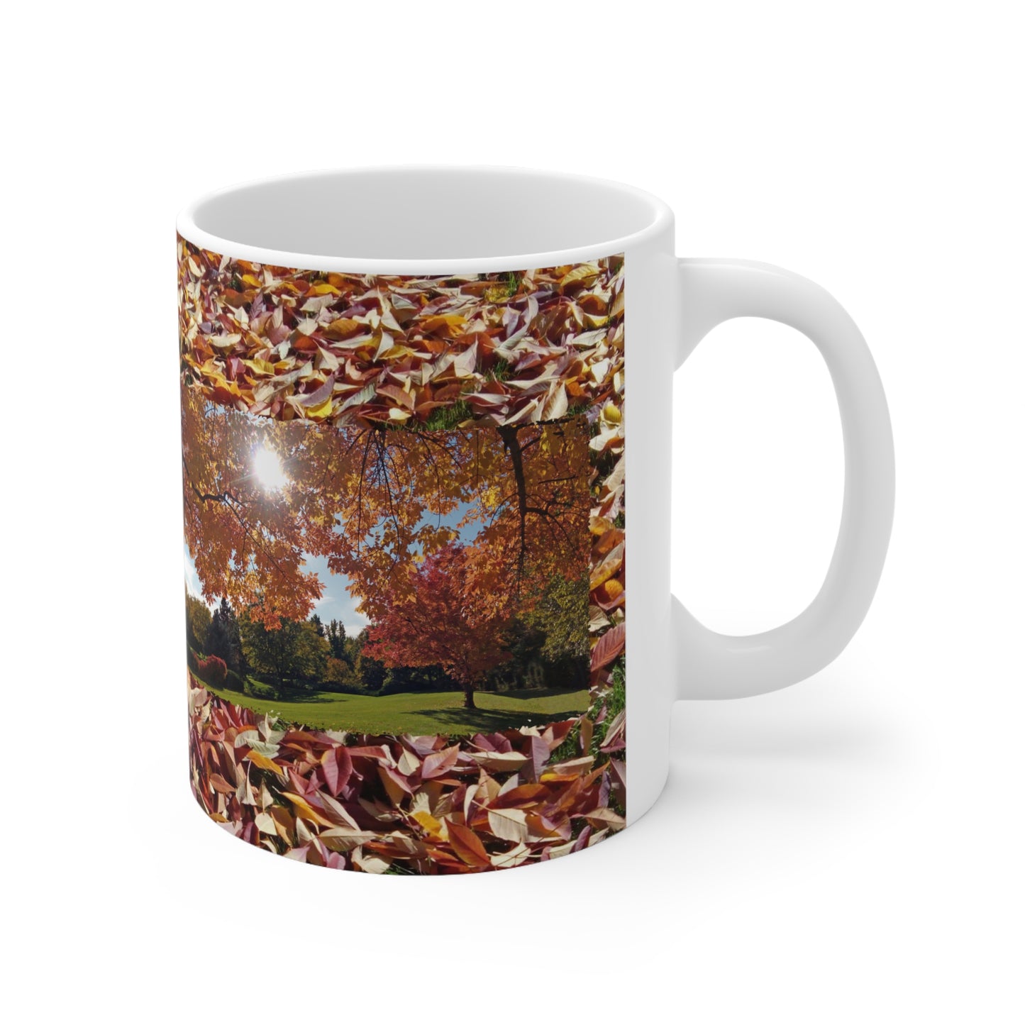 Autumn Light with Leaf background Ceramic Mug 11oz
