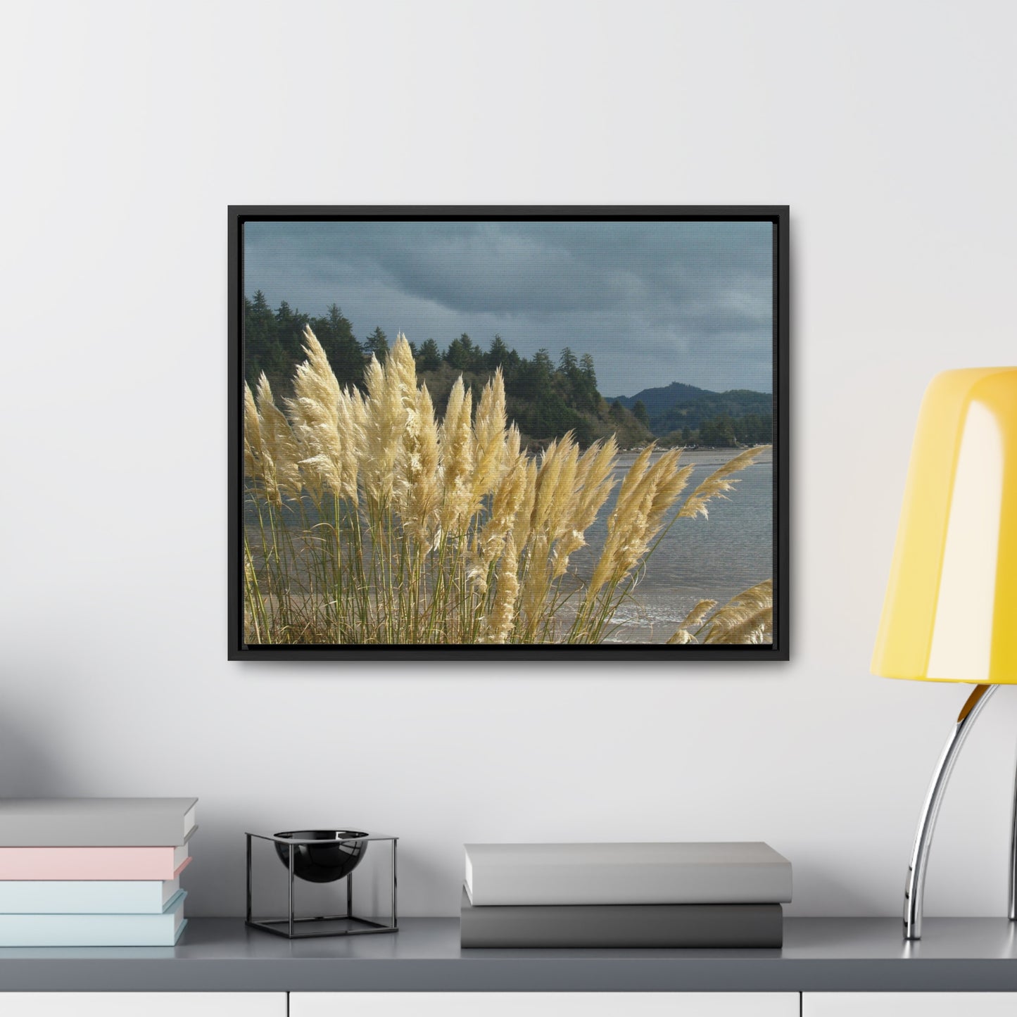 Golden Coastal Pampas Gallery Canvas Wraps Framed