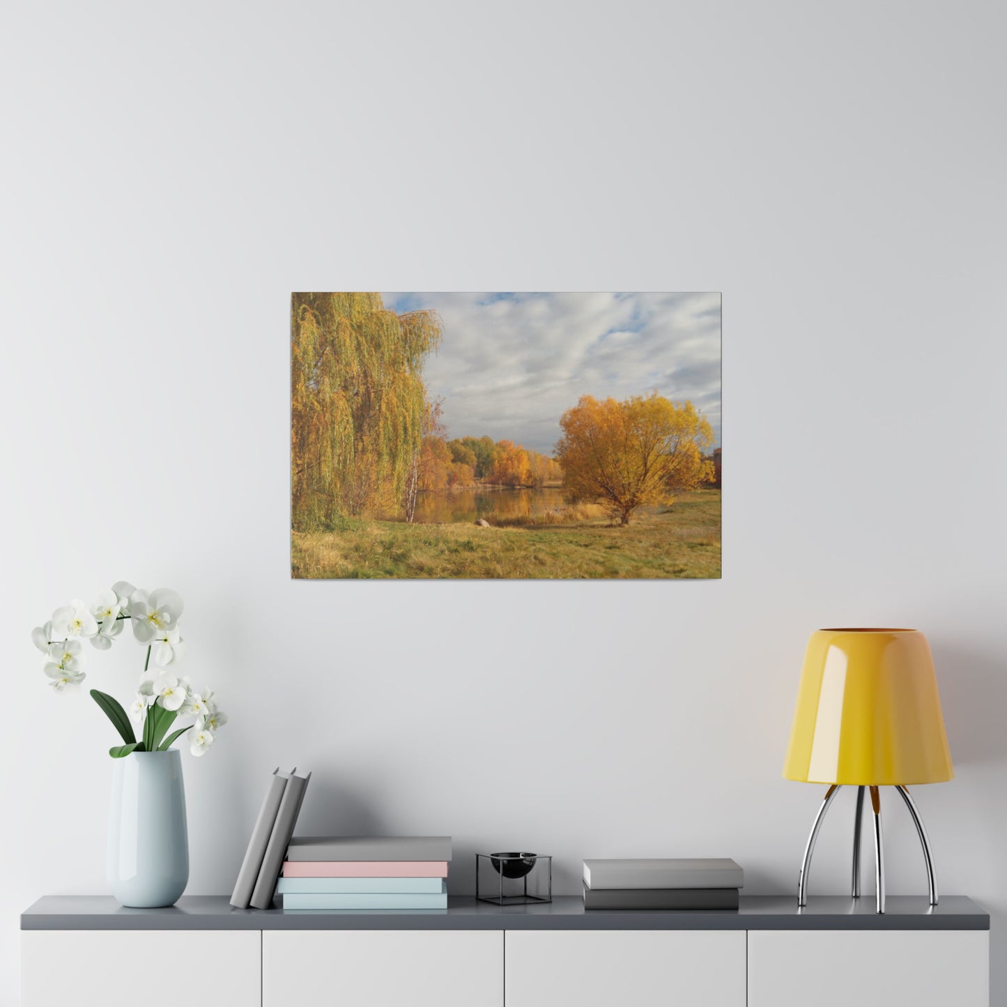Golden Autumn Pond Matte Canvas