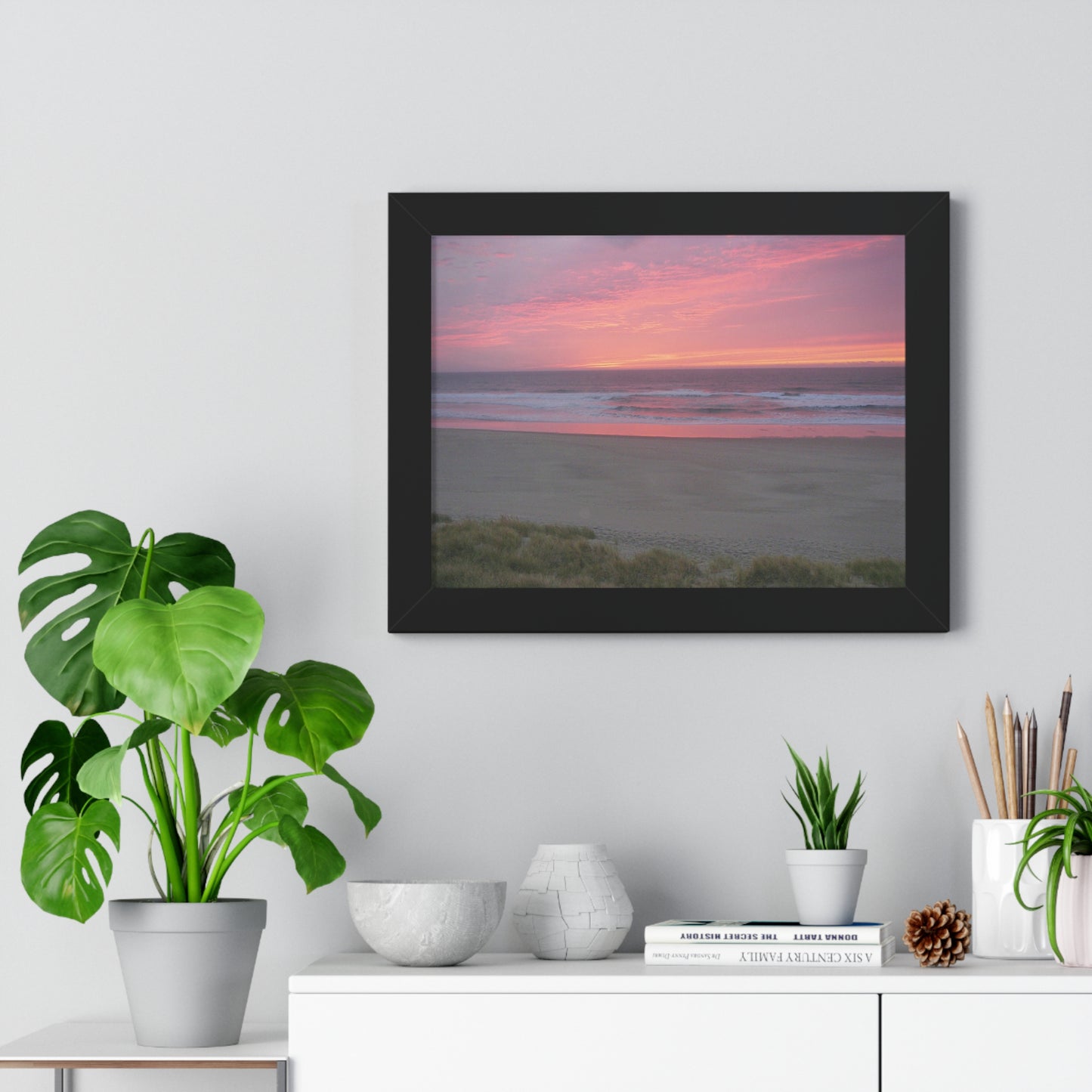 Pink Ocean Sunset Framed Horizontal Poster