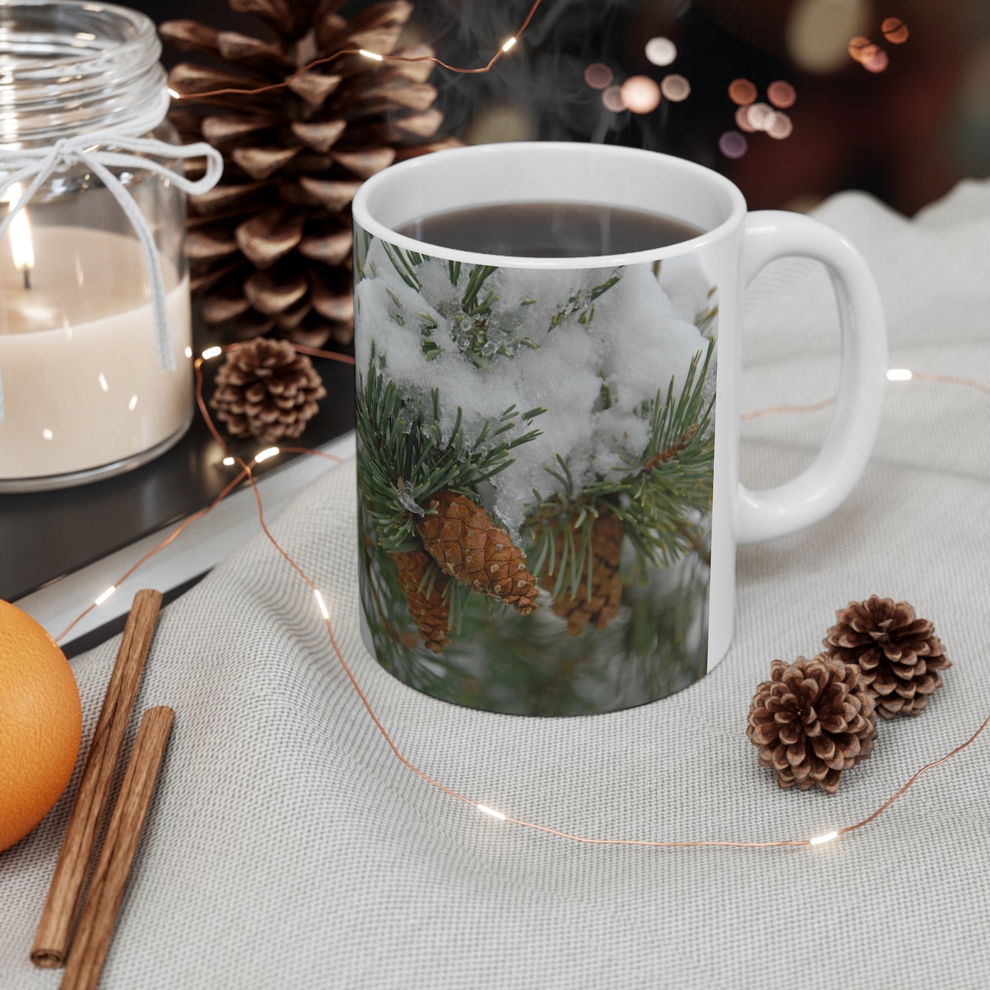 Snowy Fir Cones Ceramic Mug 11oz