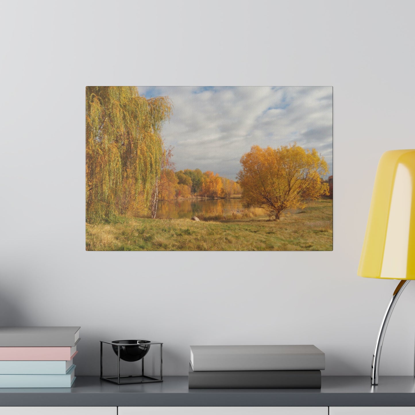 Golden Autumn Pond Matte Canvas