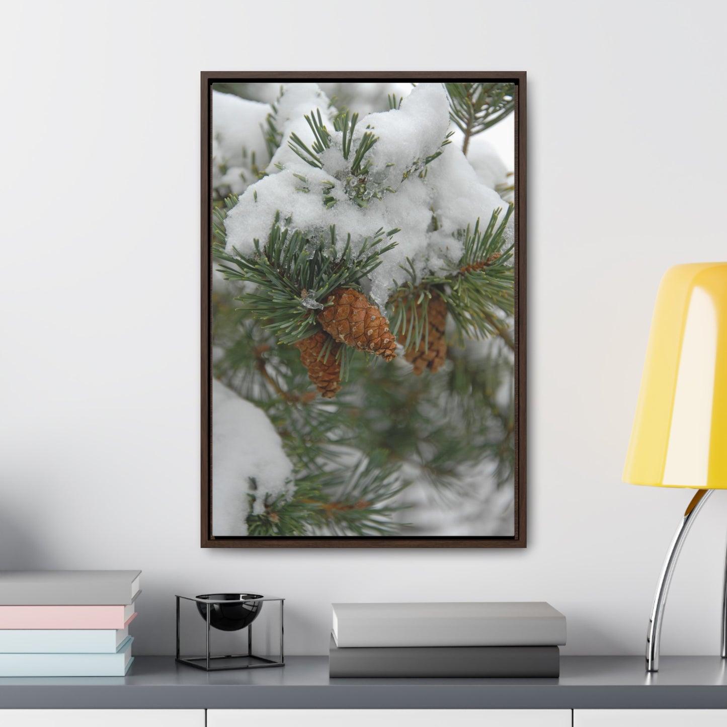 Snowy Fir Cones Gallery Canvas Wraps Framed