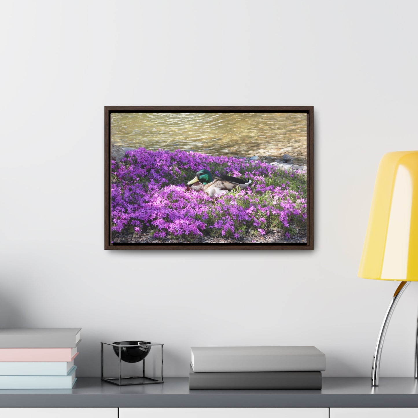 Duck Resting In Flowers Gallery Canvas Wraps Framed