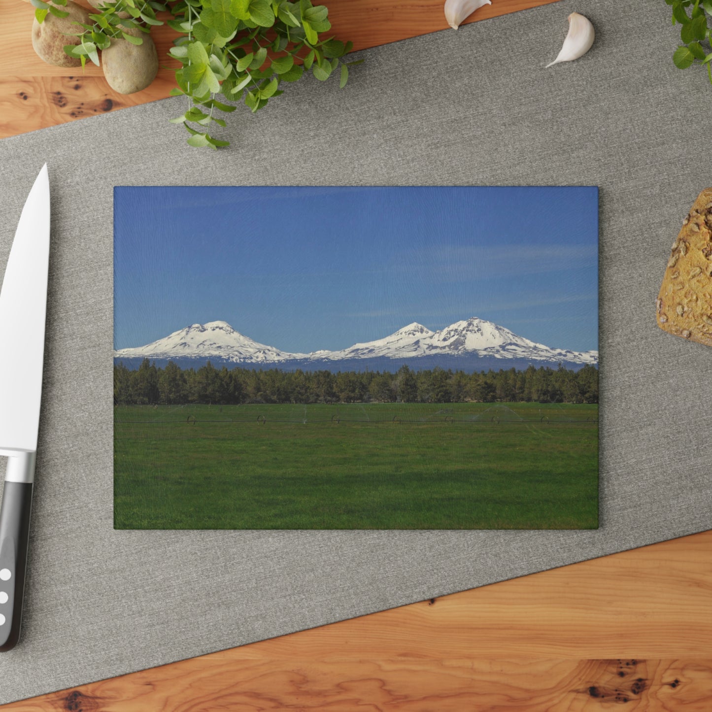 Mountain Field Glass Cutting Board Hand Wash