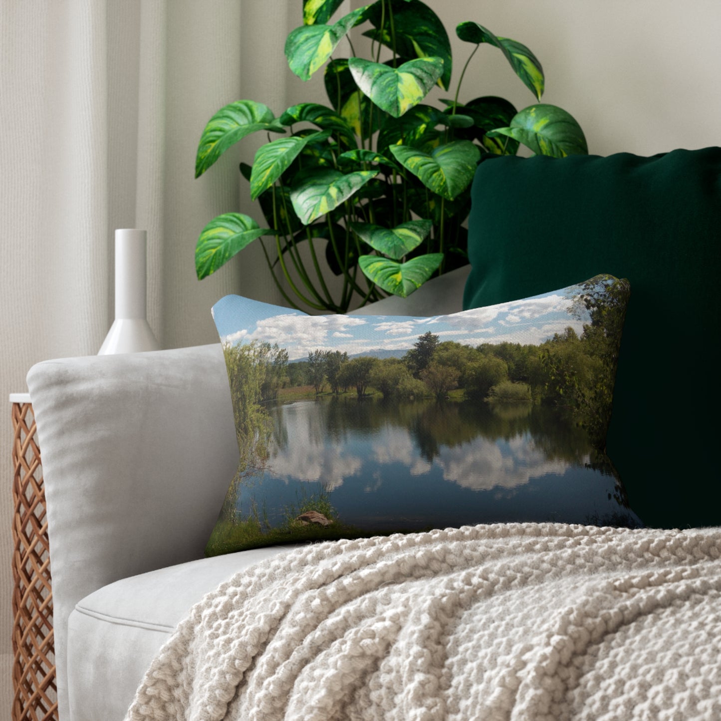 Peaceful Pond Spun Polyester Lumbar Pillow