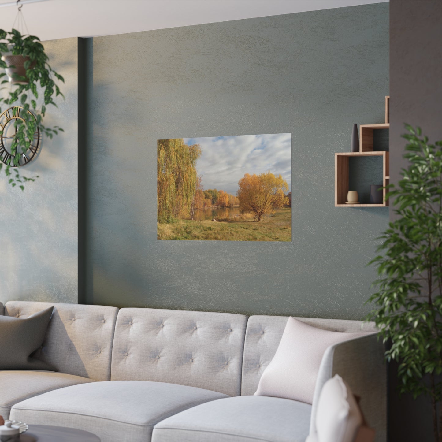 Golden Autumn Pond Satin Posters
