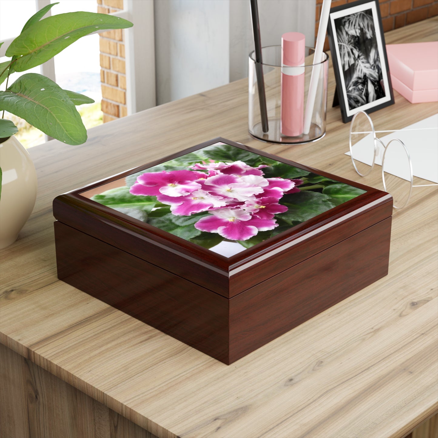 African Violet Jewelry Box ~ 7.24"