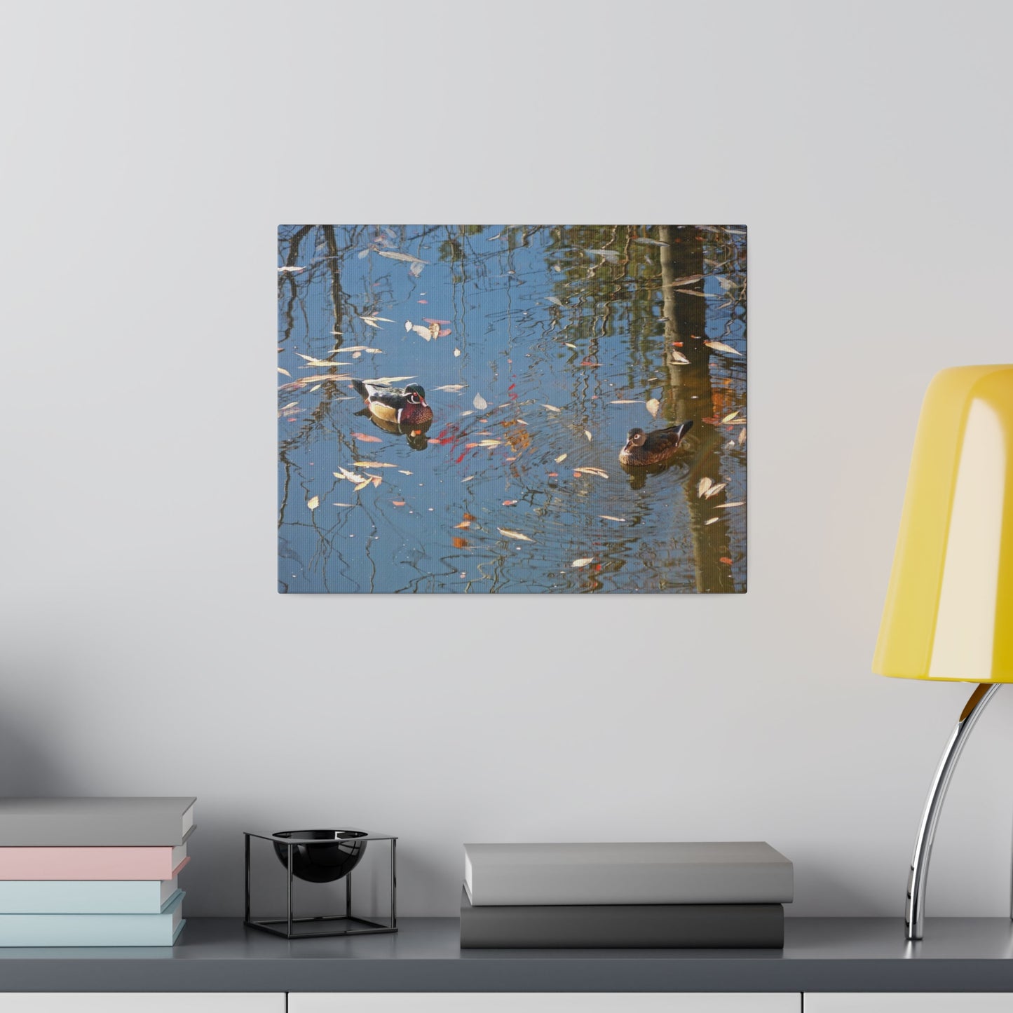 Autumn Wood Duck Couple Matte Canvas