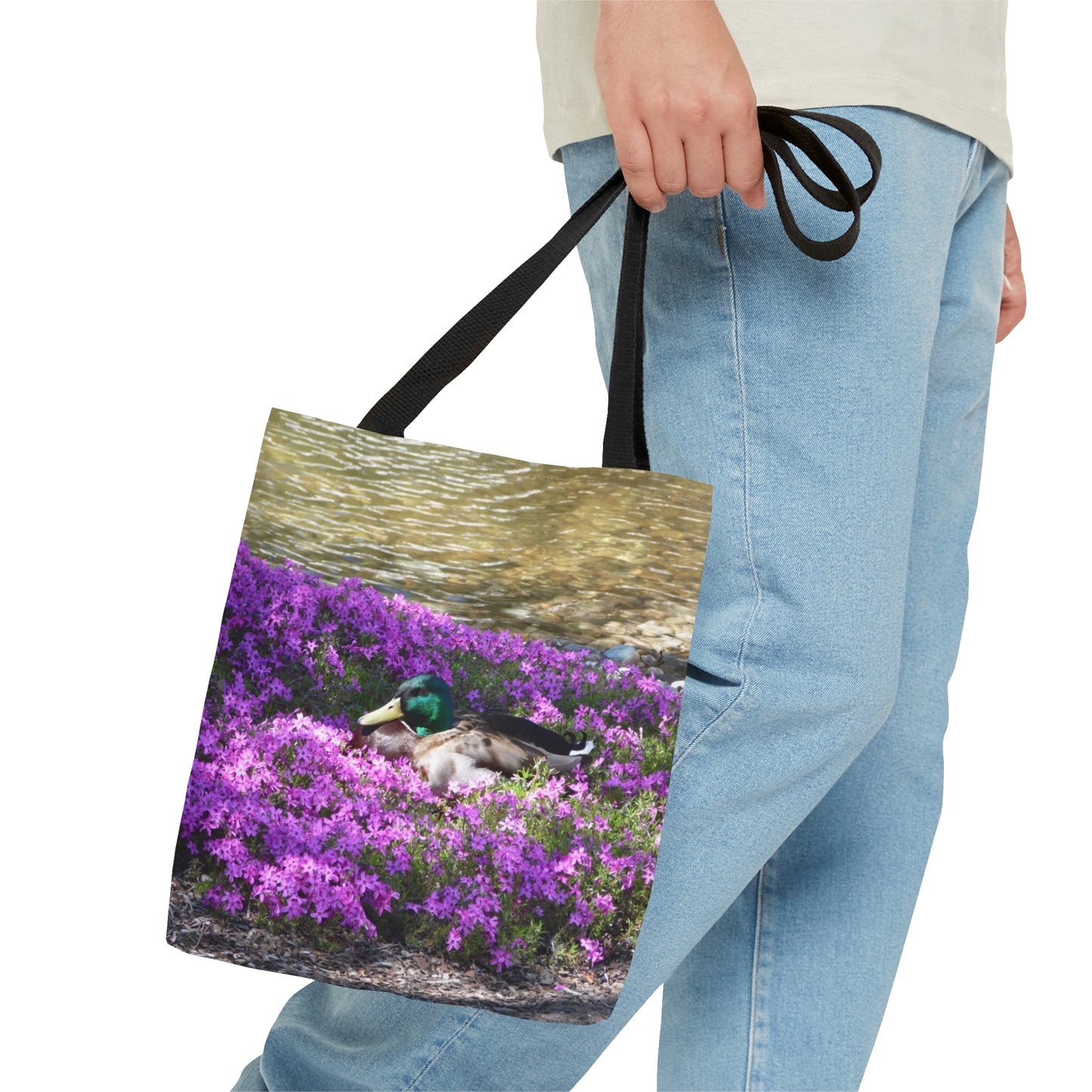 Duck Resting In Flowers Tote Bag