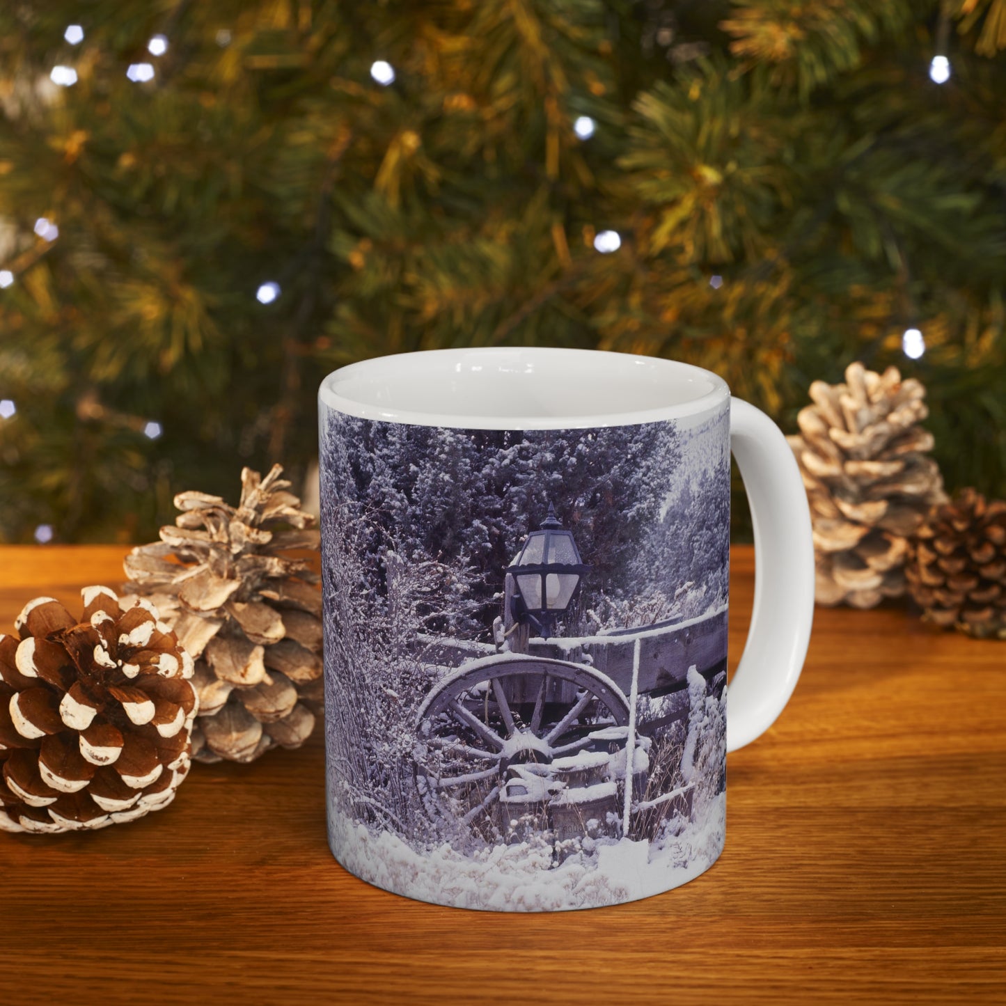 Vintage Winter Wagon Ceramic Mug 11oz