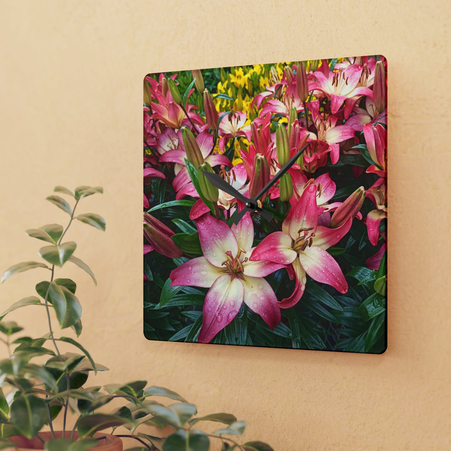 Lovely Lilies Acrylic Wall Clock
