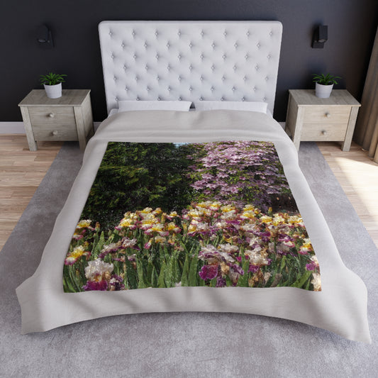 Sunny Iris Garden Crushed Velvet Blanket