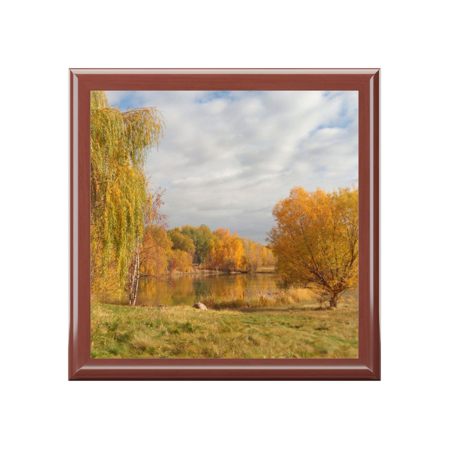 Golden Autumn Pond Jewelry Box ~ 7.24"