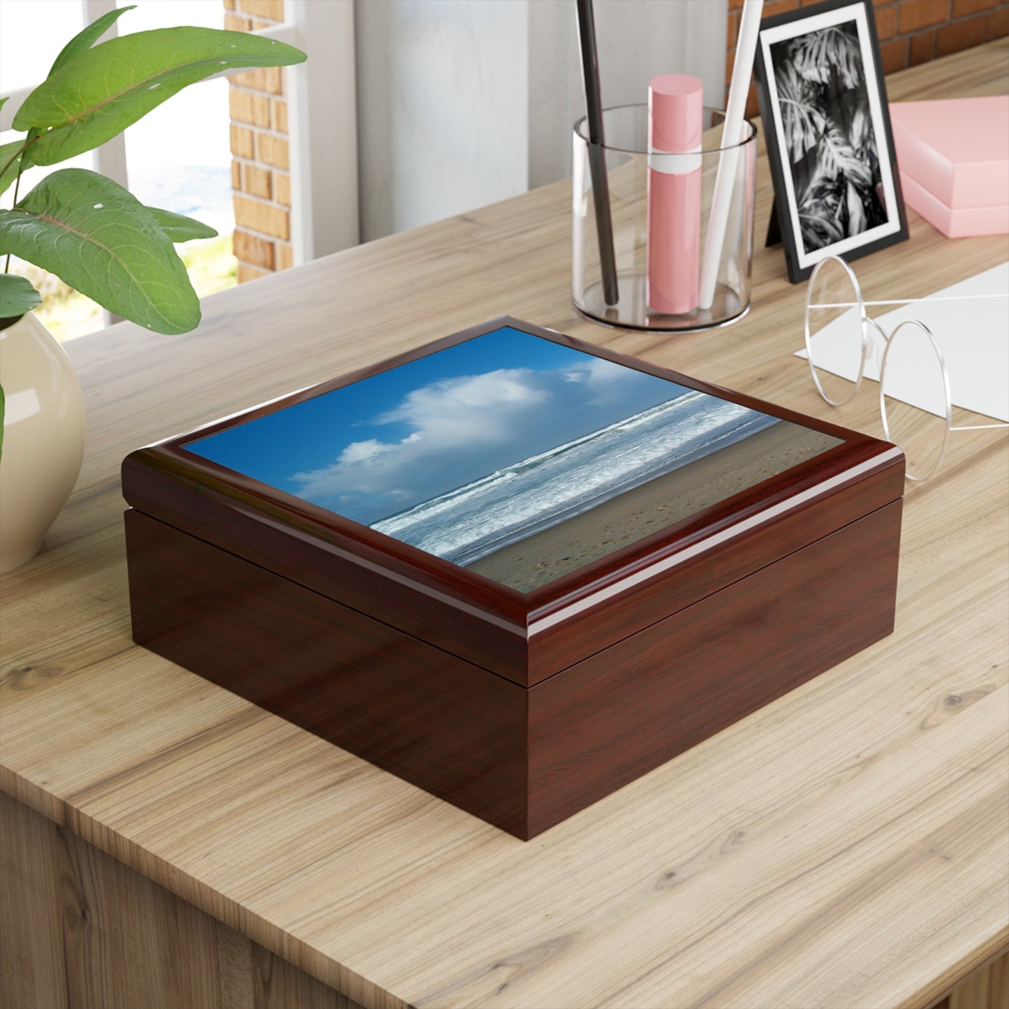 Blue Sky Beach Jewelry Box ~ 7.24"