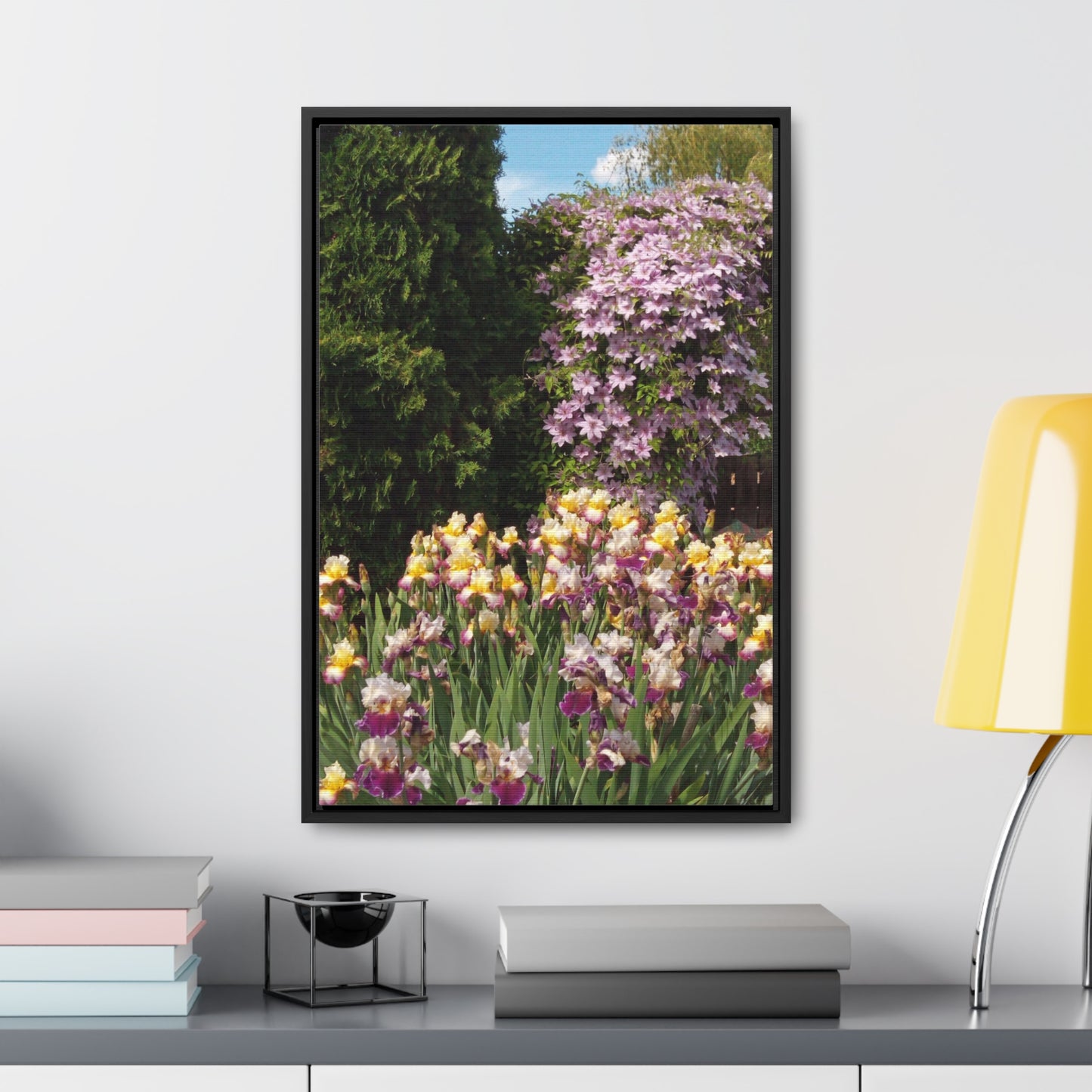 Sunny Iris Garden Gallery Canvas Wraps Framed