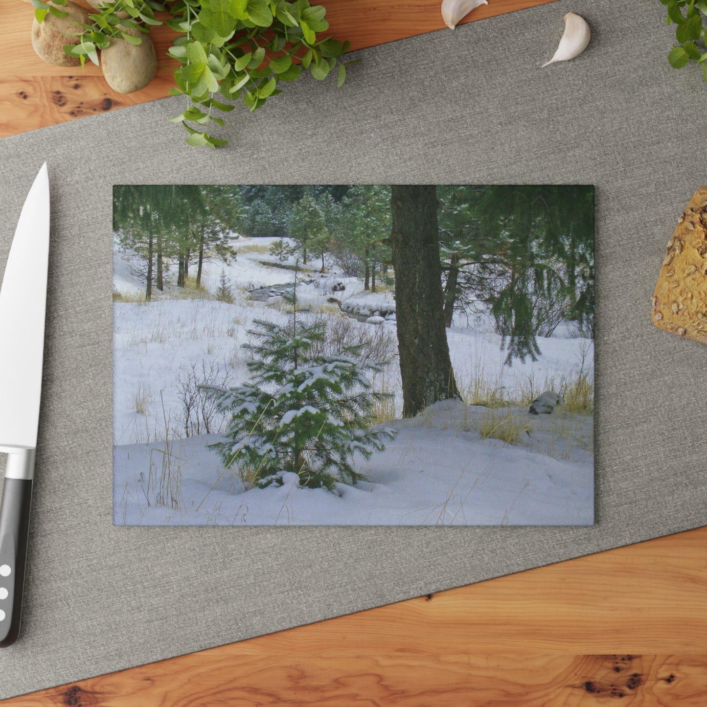 Christmas Tree Creek Glass Cutting Board Hand Wash