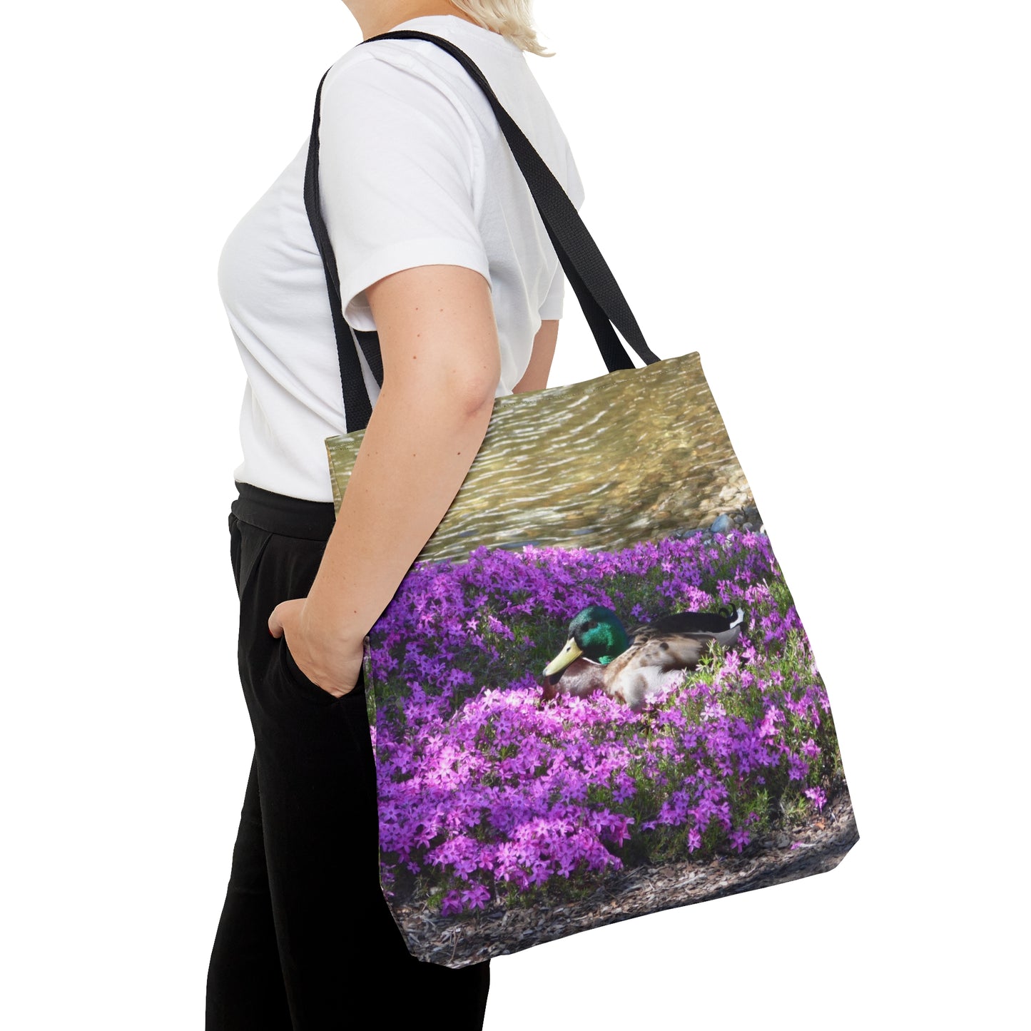 Duck Resting In Flowers Tote Bag