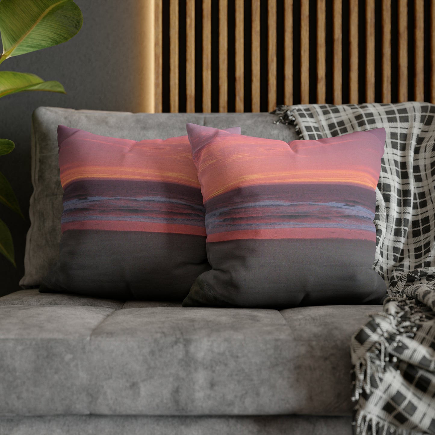 Pink Ocean Sunset Spun Polyester Pillow Case