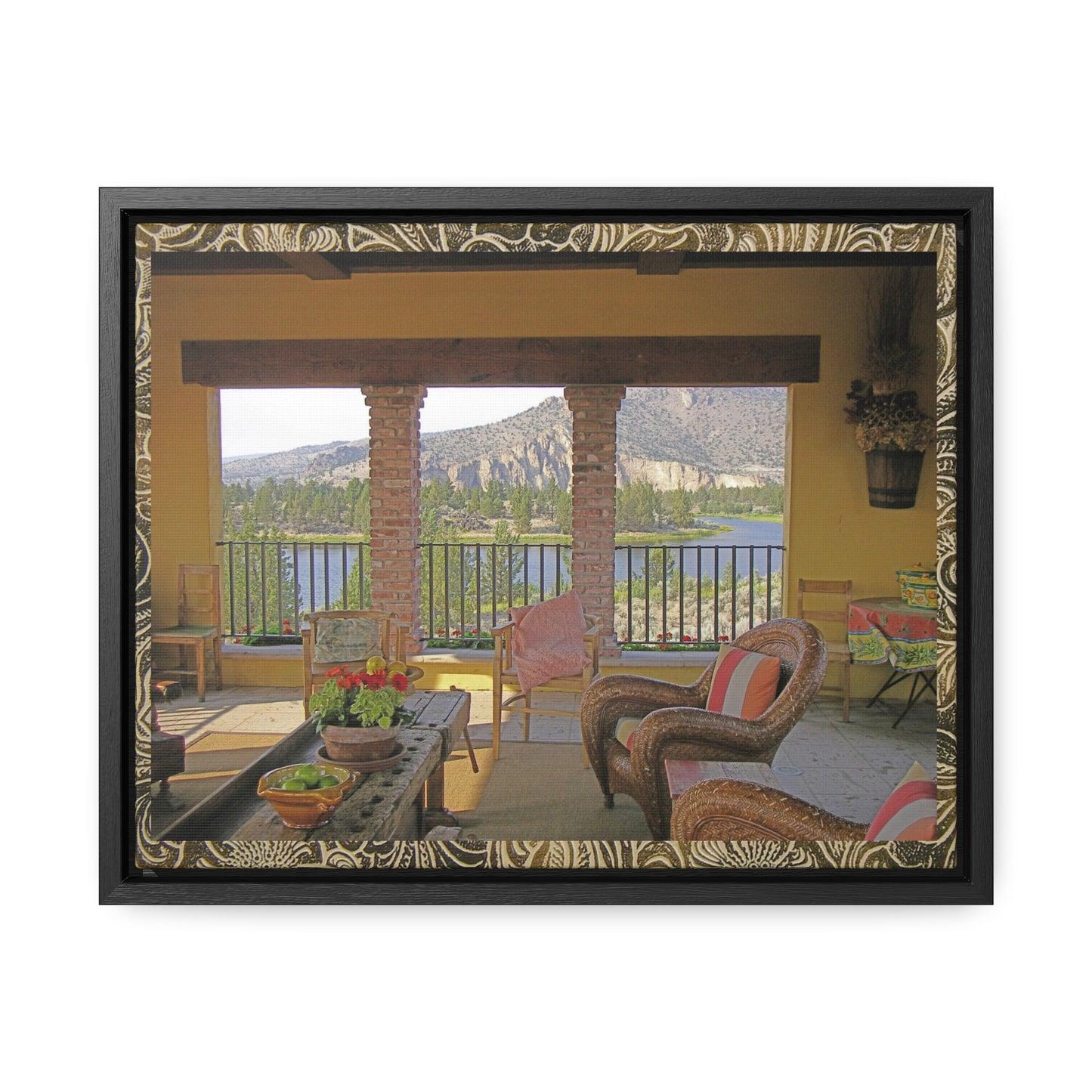 Oasis View with Leather Print Border Gallery Canvas Wraps Framed