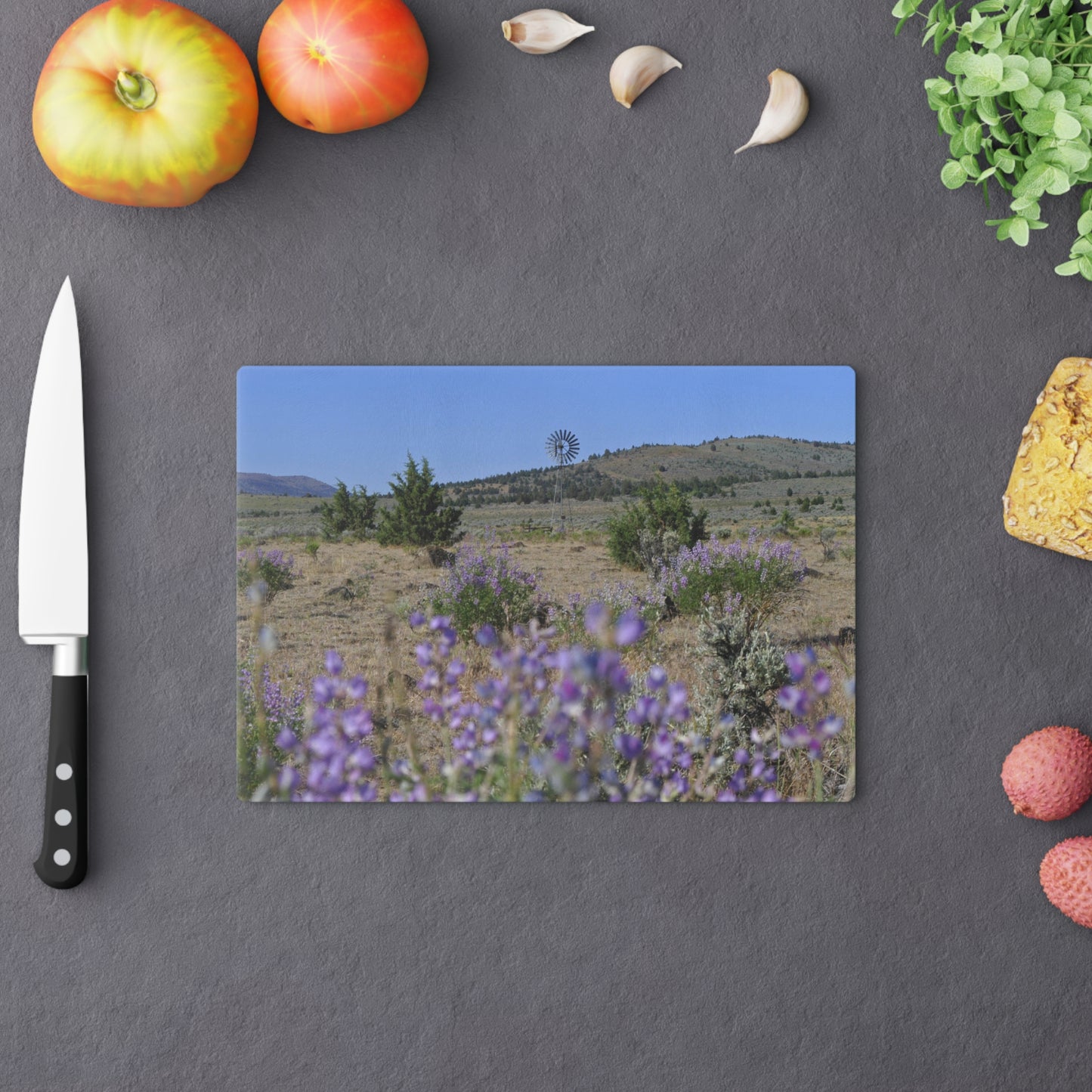 High Desert Lupine & Windmill Cutting Board Dishwasher Safe