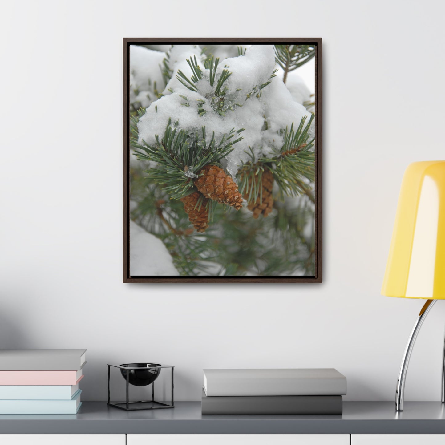 Snowy Fir Cones Gallery Canvas Wraps Framed