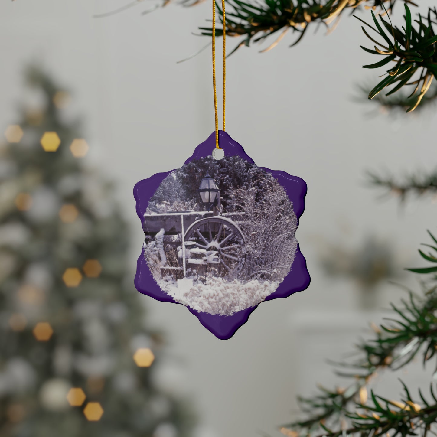 Vintage Winter Wagon Ceramic Ornaments