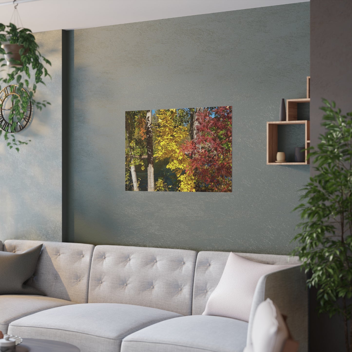 River & Autumn Leaves Satin Posters