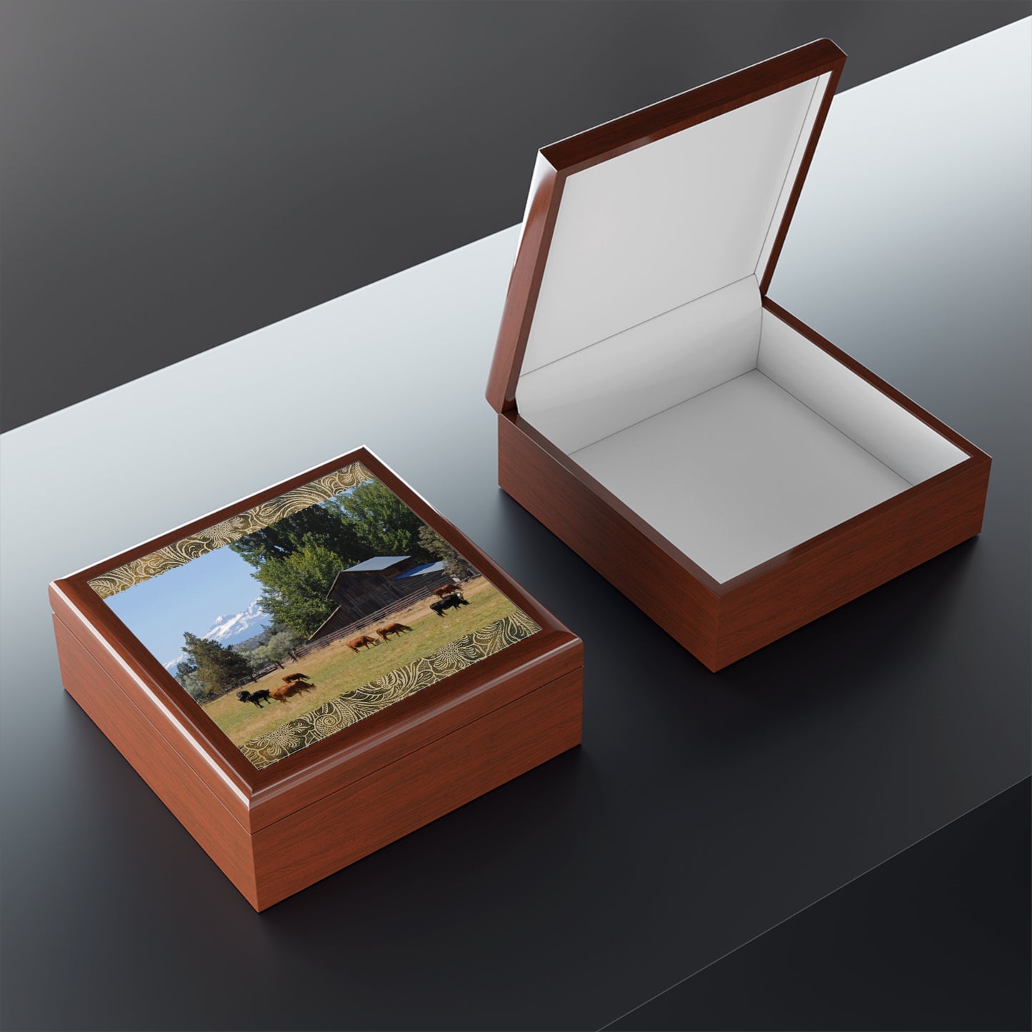 Picturesque Cattle Jewelry Box ~ 7.24"