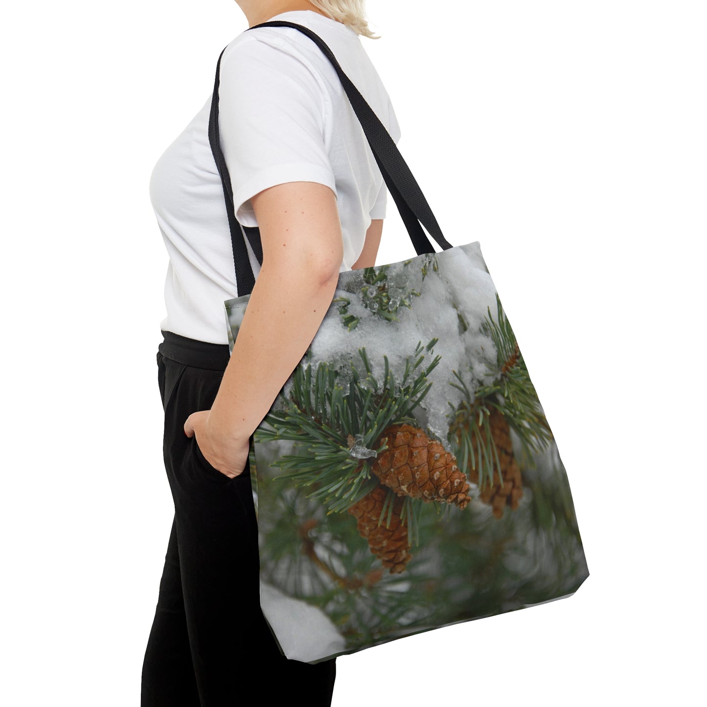 Snowy Fir Cones Tote Bag