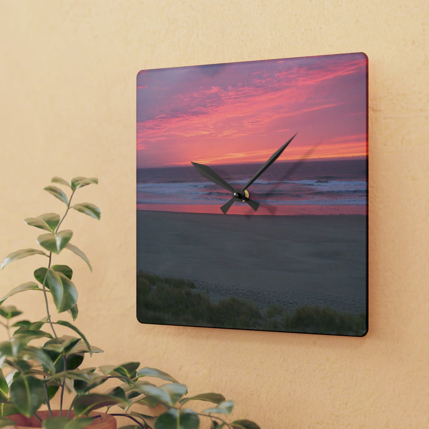 Pink Ocean Sunset Acrylic Wall Clock