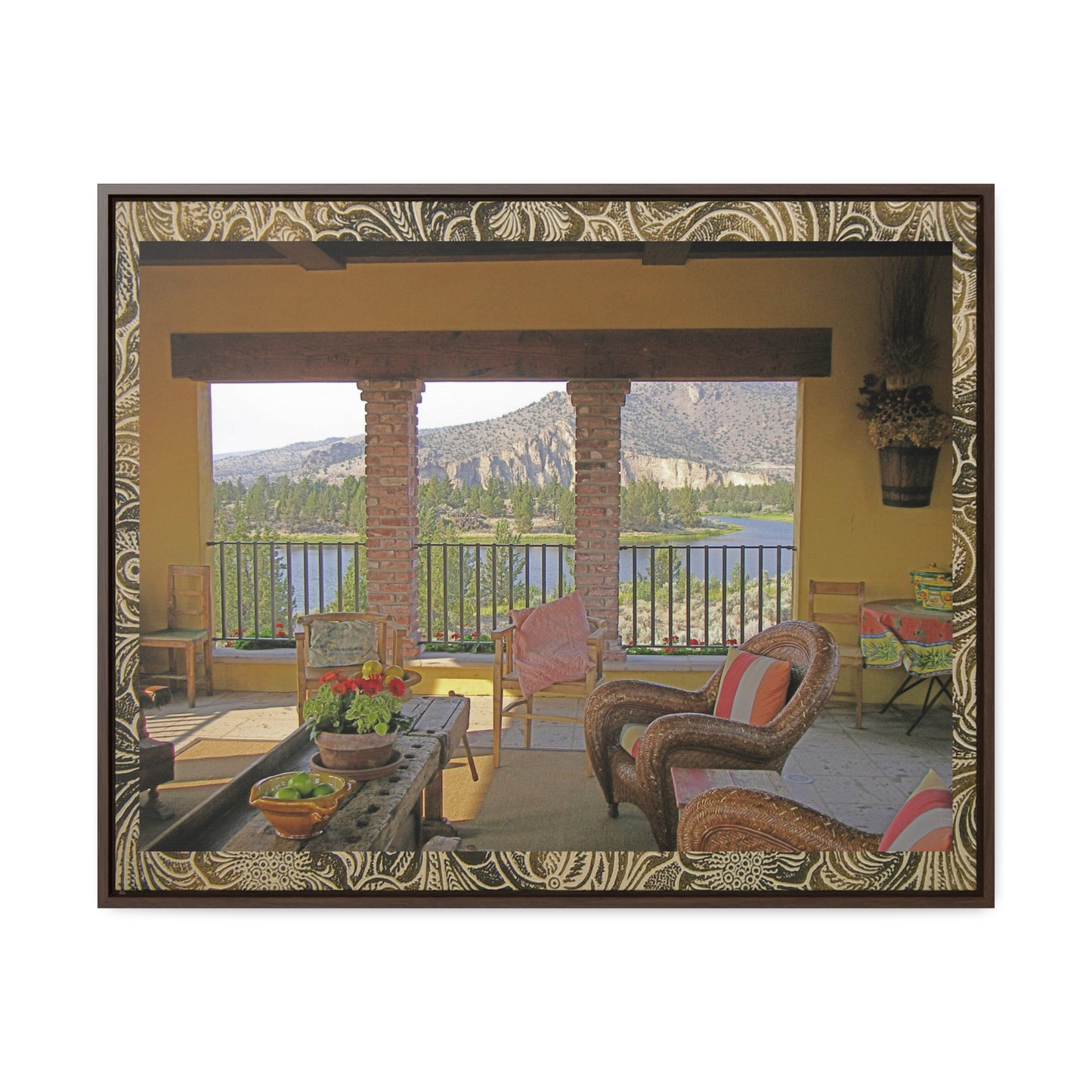 Oasis View with Leather Print Border Gallery Canvas Wraps Framed