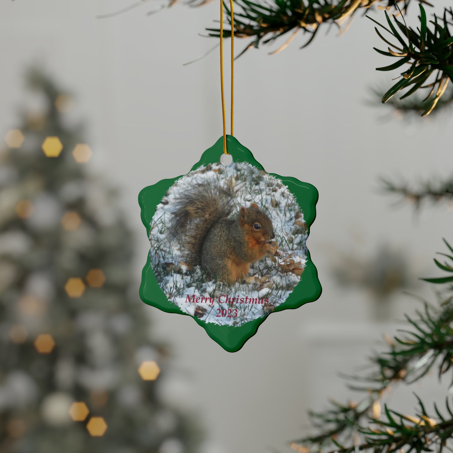 Winter Squirrel Merry Christmas 2023 Ceramic Ornaments