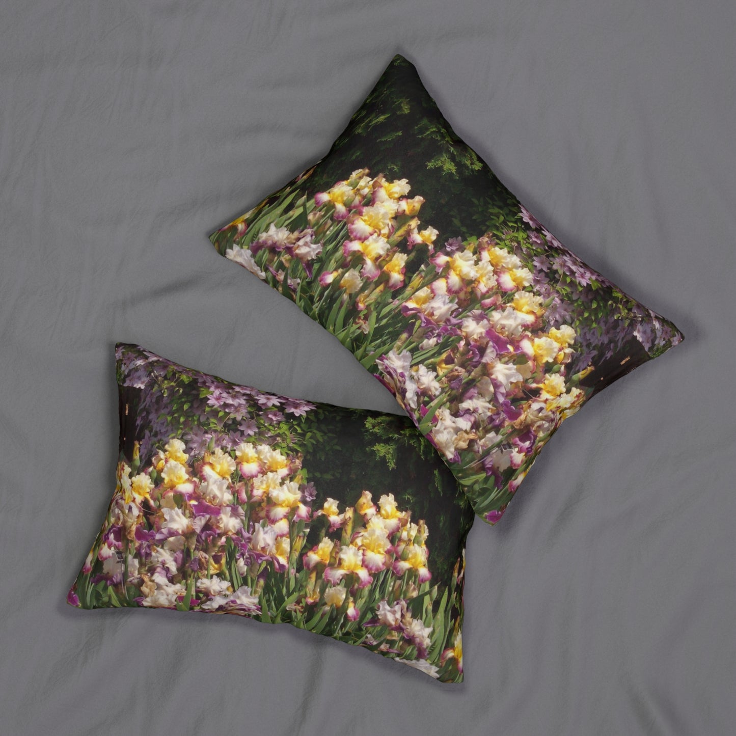 Sunny Iris Garden Spun Polyester Lumbar Pillow