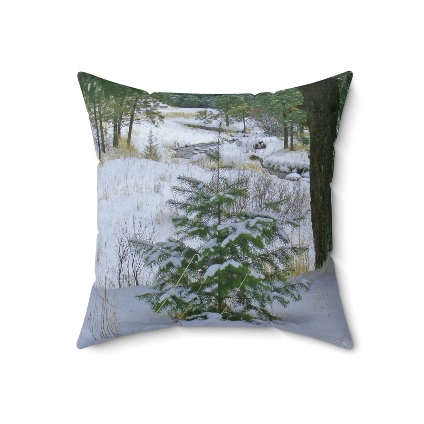 Christmas Tree Creek Spun Polyester Square Pillow