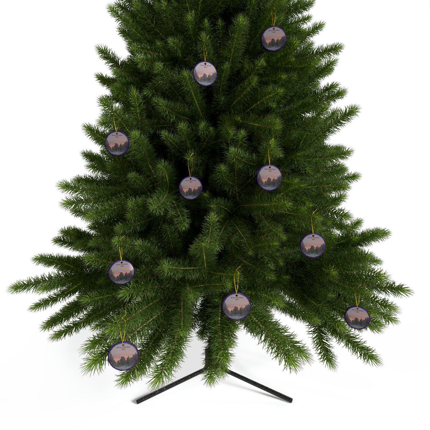 Winter Sunset Merry Christmas 2023 Ceramic Ornaments