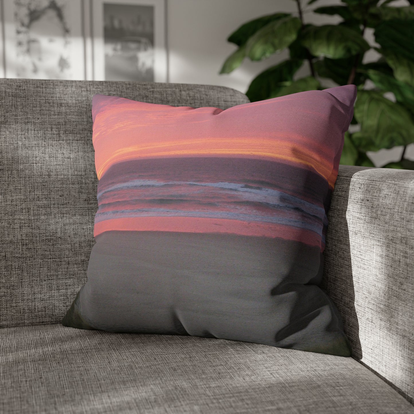 Pink Ocean Sunset Spun Polyester Pillow Case