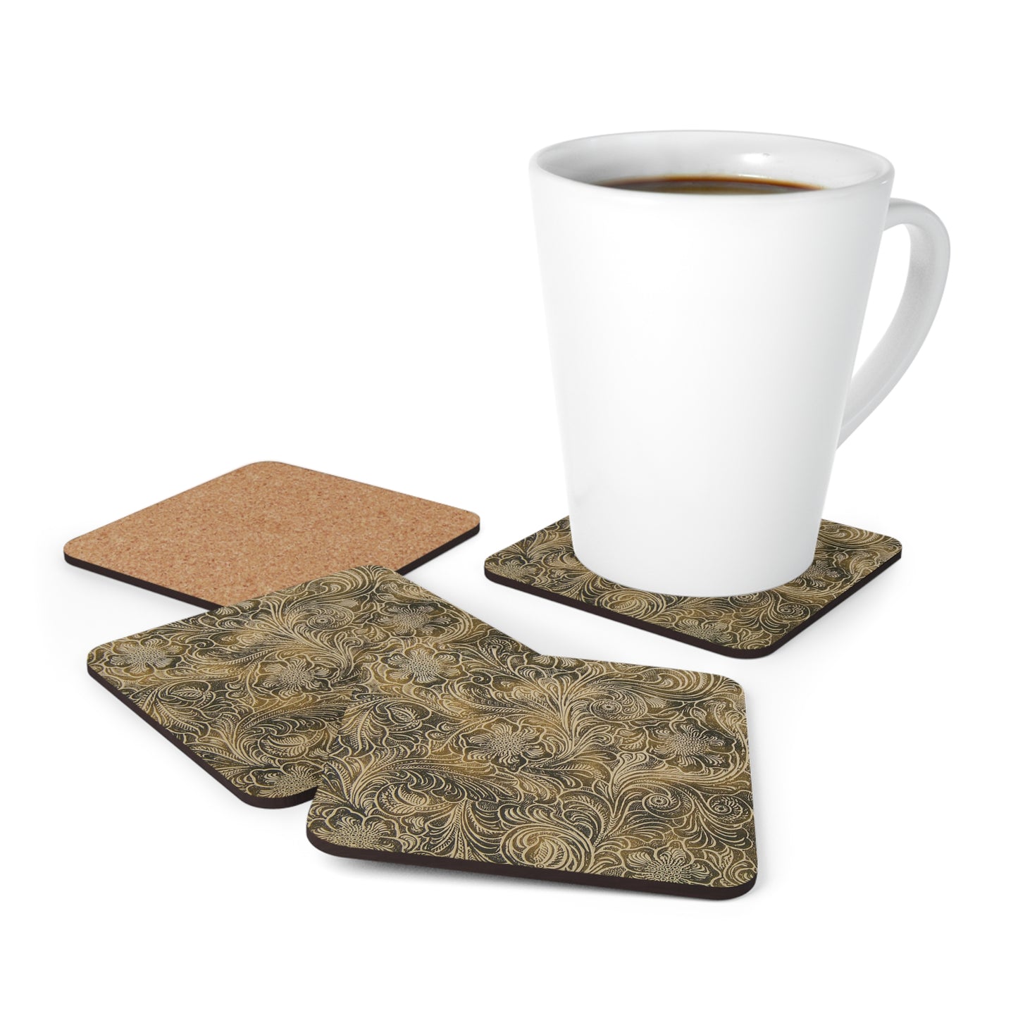 Western Leather Print Corkwood Coaster Set
