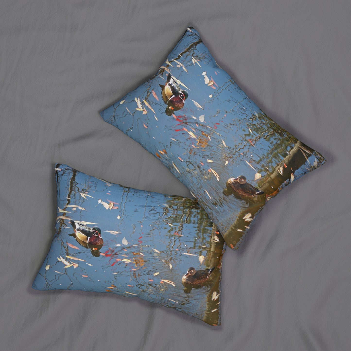 Autumn Wood Duck Couple Spun Polyester Lumbar Pillow
