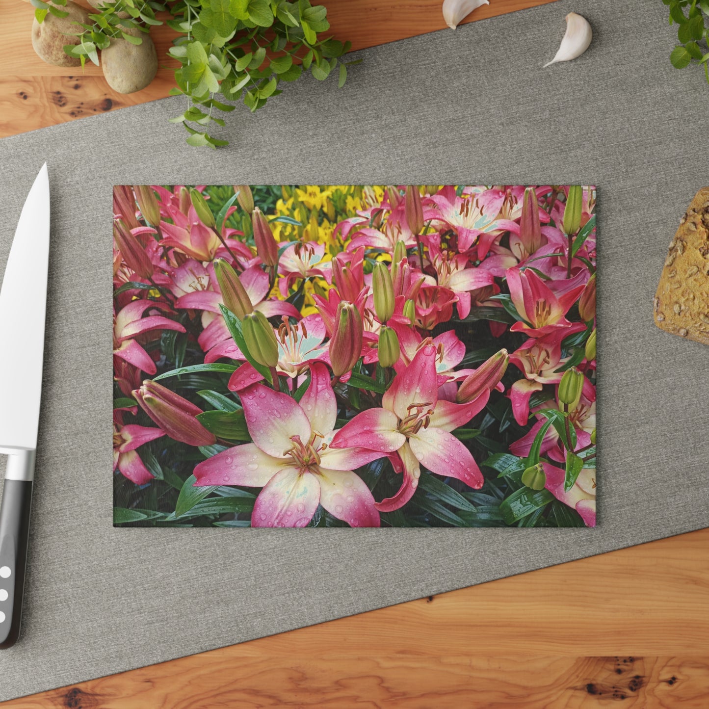 Lovely Lilies Glass Cutting Board Hand Wash