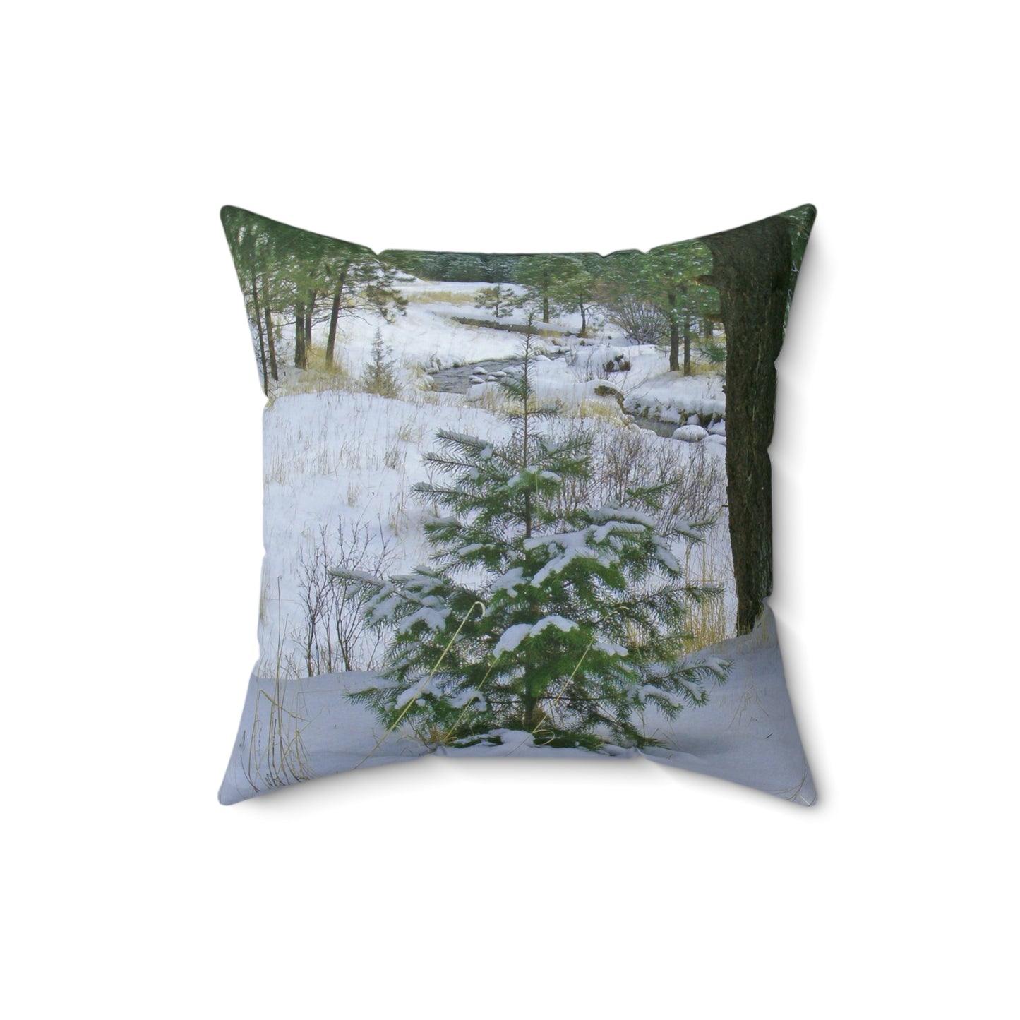 Christmas Tree Creek Spun Polyester Square Pillow