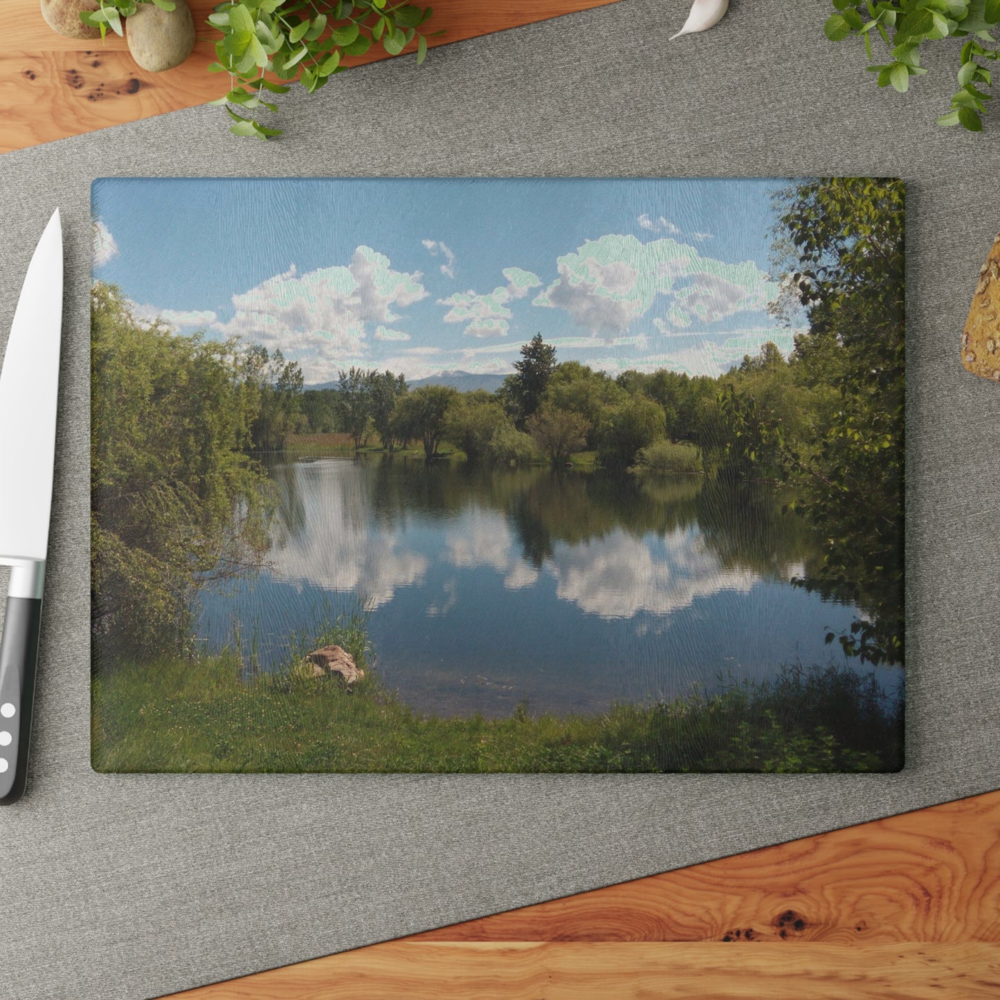 Peaceful Pond Glass Cutting Board Hand Wash