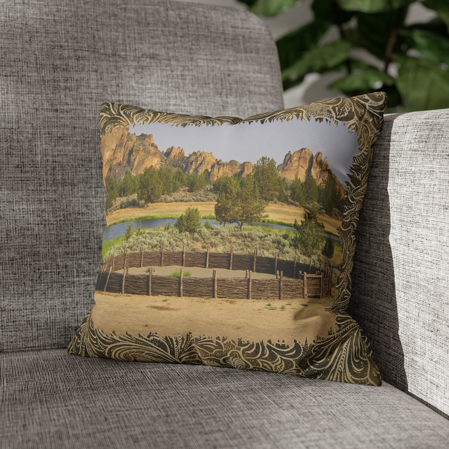 Scenic Round Pen Faux Suede Pillow Case