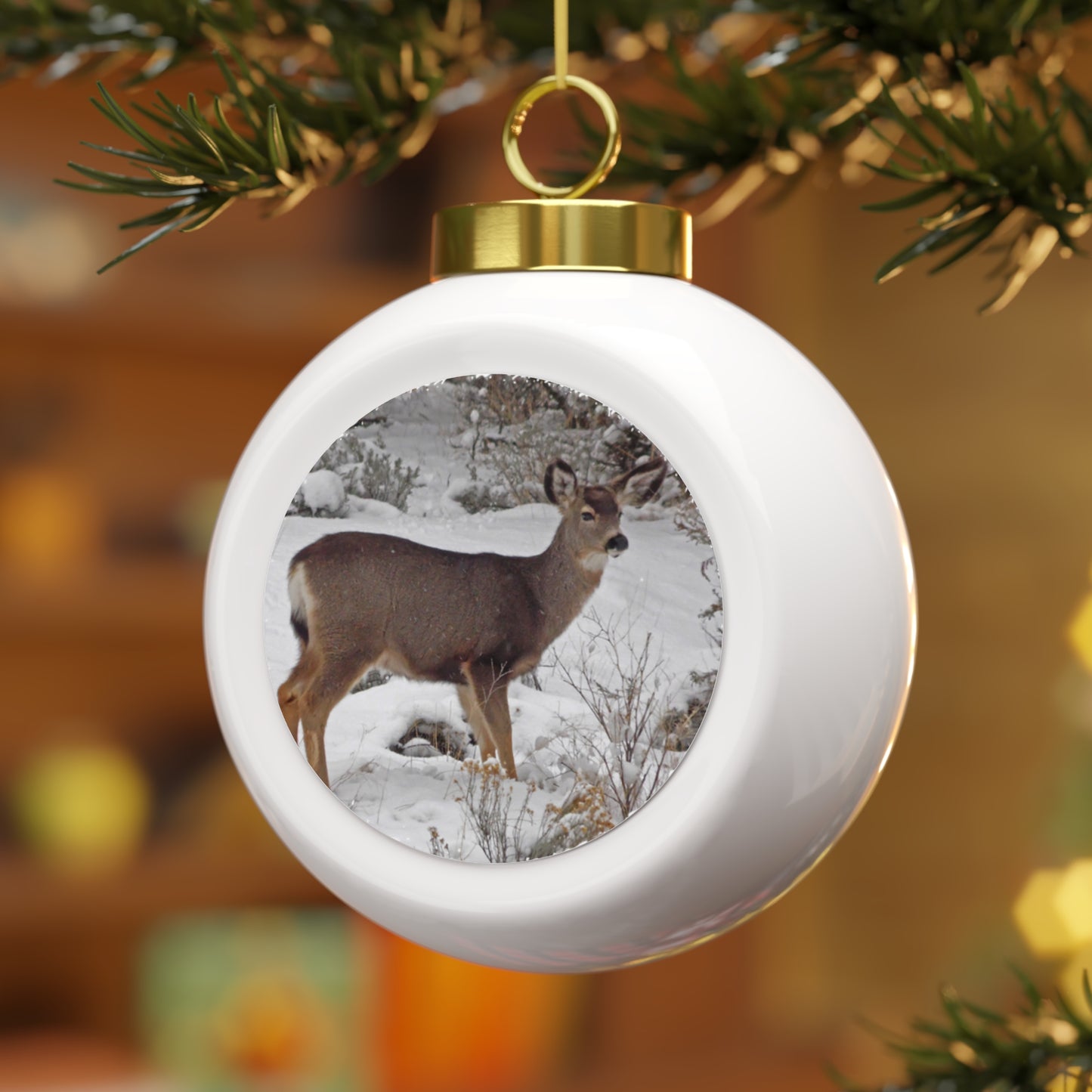 Snowy Deer Christmas Ball Ornament