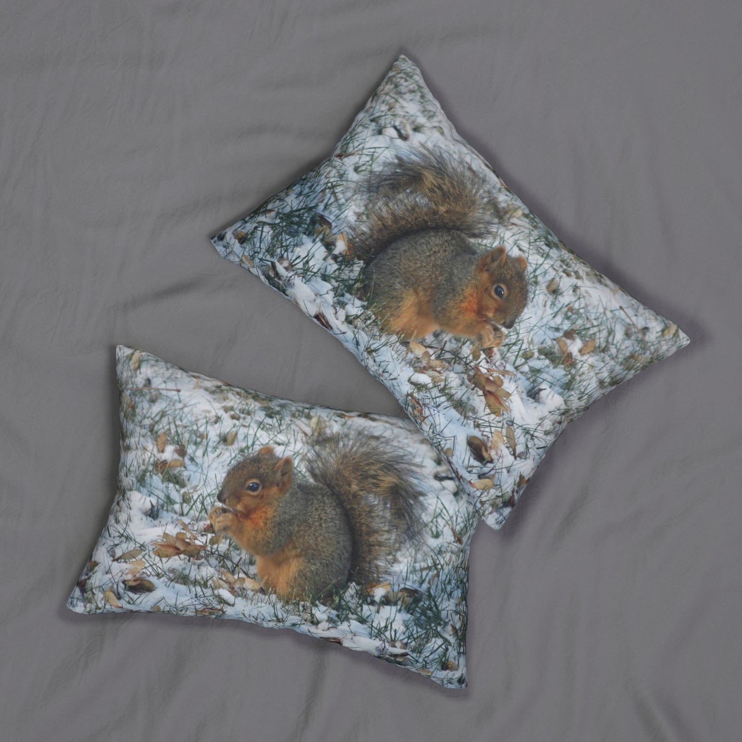 Winter Squirrel Spun Polyester Lumbar Pillow