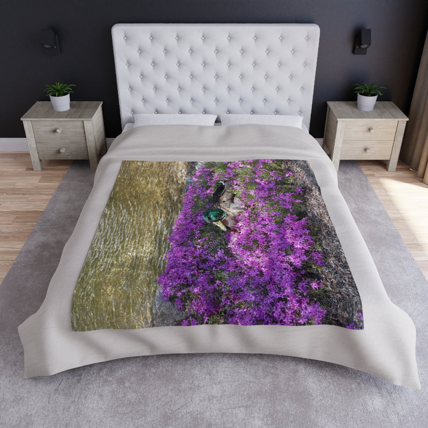 Duck Resting In Flowers Crushed Velvet Blanket